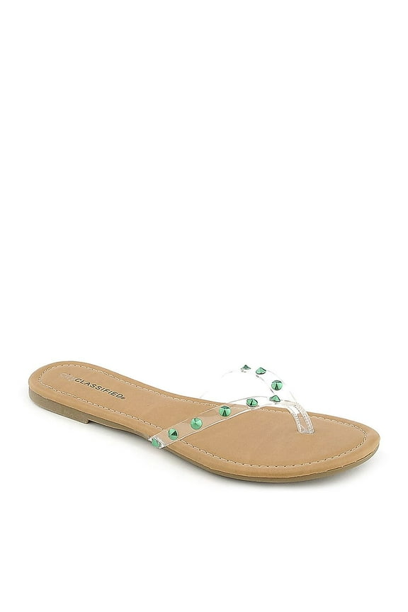 City Classified Clear Green Studded Thong Flip Flop Sandals