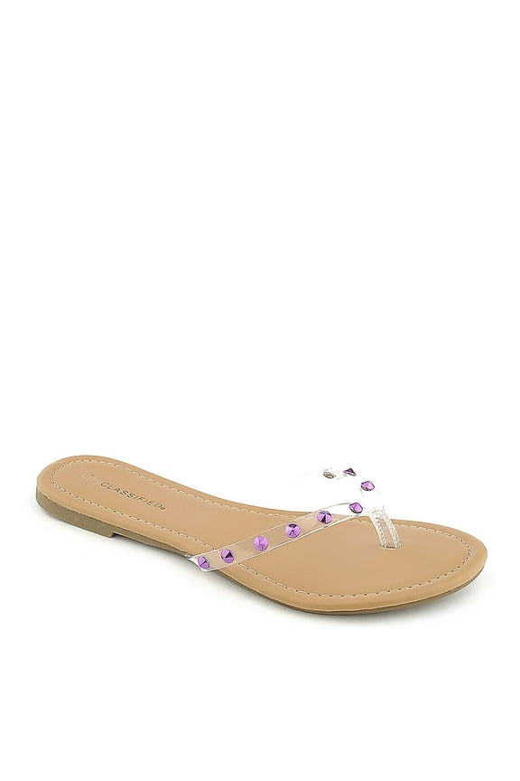 City Classified Clear Purple Studded Thong Flip Flop Sandals