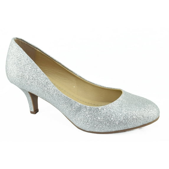 City Classified Comfort Women Classic Heel Pumps Closed Round Toe CARLOS Silver Glitter 11