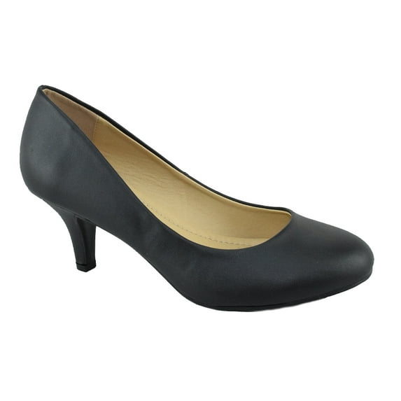City Classified Comfort Women Classic High Heel Pumps Closed Round Toe CARLOS Black PU 6