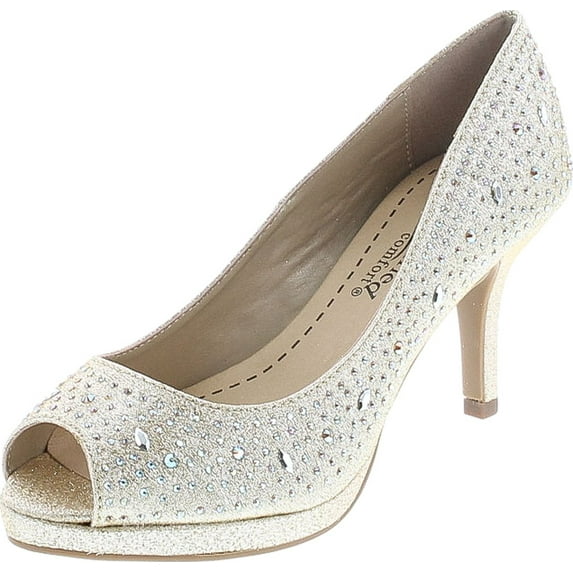 City Classified Frank Comfort Soft Foam Peep Toe Glitter Rhinestones High Heel Dress Pump