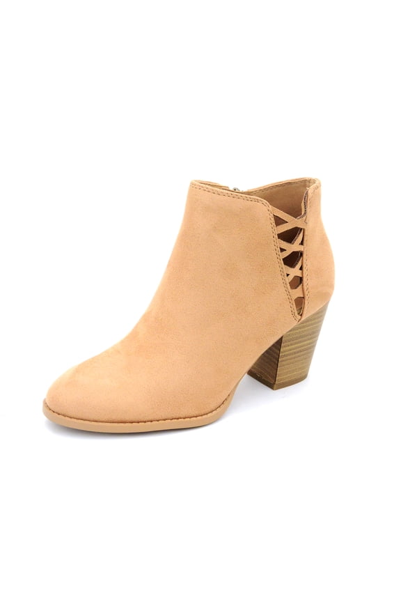 City Classified Habit Camel Vegan Nubuck Side Stacked Block Heeled Ankle Booties (Camel, 6)