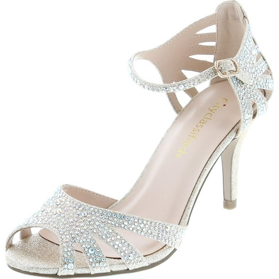 City Classified Reason Women's Strappy Open Toe Rhinestone Low Heel