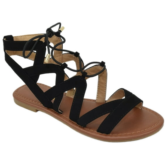 City Classified Shoes Women Gladiator Criss-Cross Cut Out Sandals Lace Up CONVOY-S Black 7.5