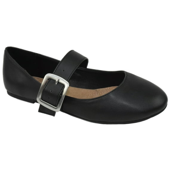 City Classified Women Casual Ballet Flat Shoes Buckled Mary Jane DISH-H Black PU Leather 8.5