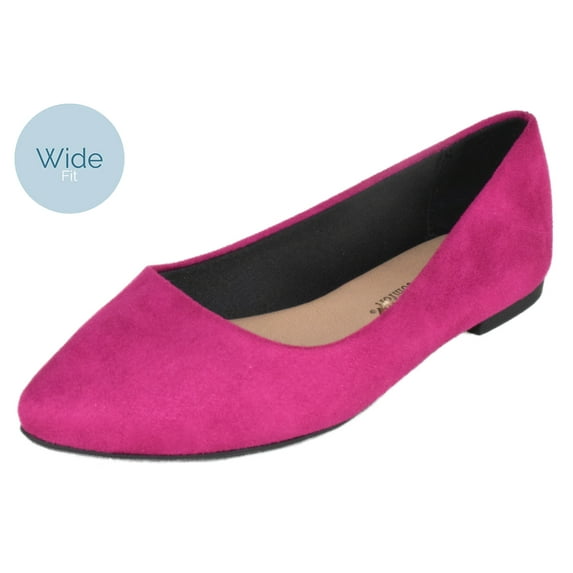 City Classified Women Casual Flat Office Shoes Wide Width Fit Pointy Toe W-HOLD Hot Pink Fuchsia Dark Magenta 5.5