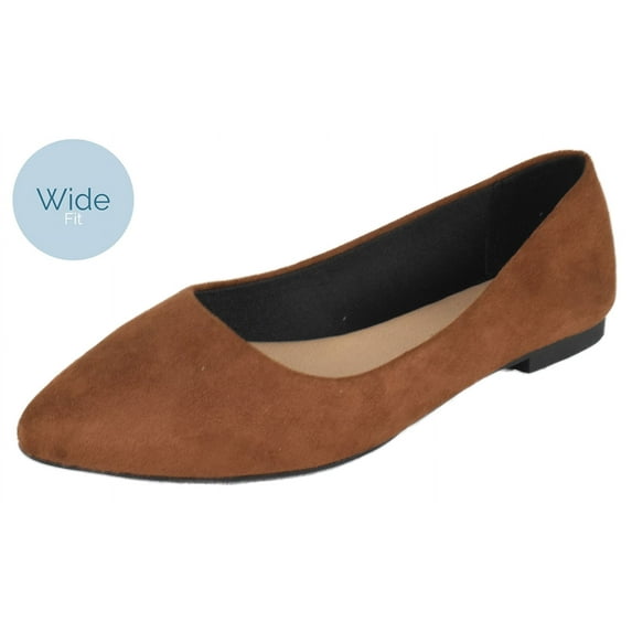 City Classified Women Casual Flat Office Shoes Wide Width Fit Pointy Toe W-HOLD Tan Brown Cognac 7