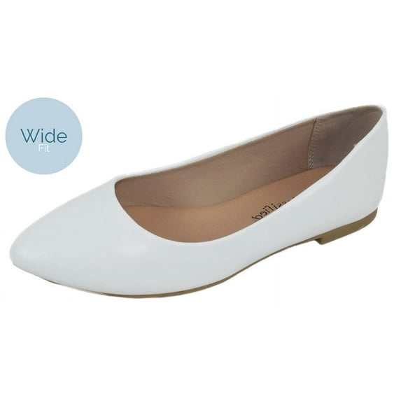 City Classified Women Casual Flat Office Shoes Wide Width Fit Pointy Toe W-HOLD White 8