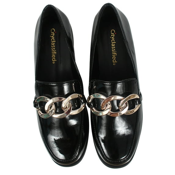 City Classified Women's Chain Low Heel Loafer, Black, 10 M US