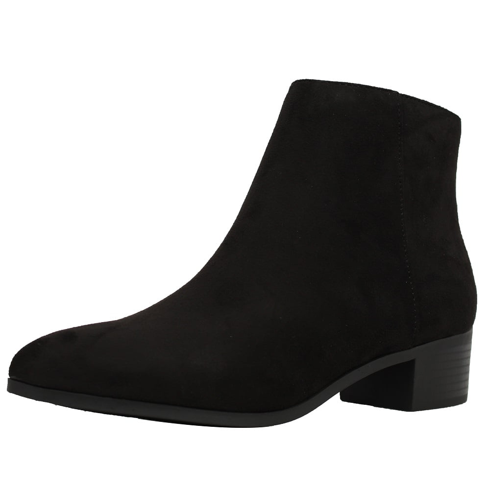 City Classified Women's Faux Suede Pointy Toe Stacked Block Heel Ankle