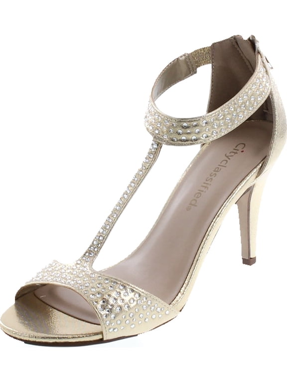City Classified Womens Formal Evening Party Lace Ankle T-Strap Peep Toe Stiletto High Heel Pumps