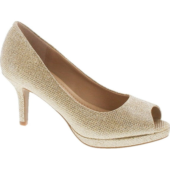 City Classified Womens Walter Metallic Dress Heel Party Shoes with Comfort Padded Footbed