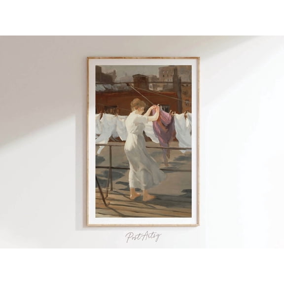 City Clothesline Laundry Wall Art, Unframed Paper Print Size 8x12