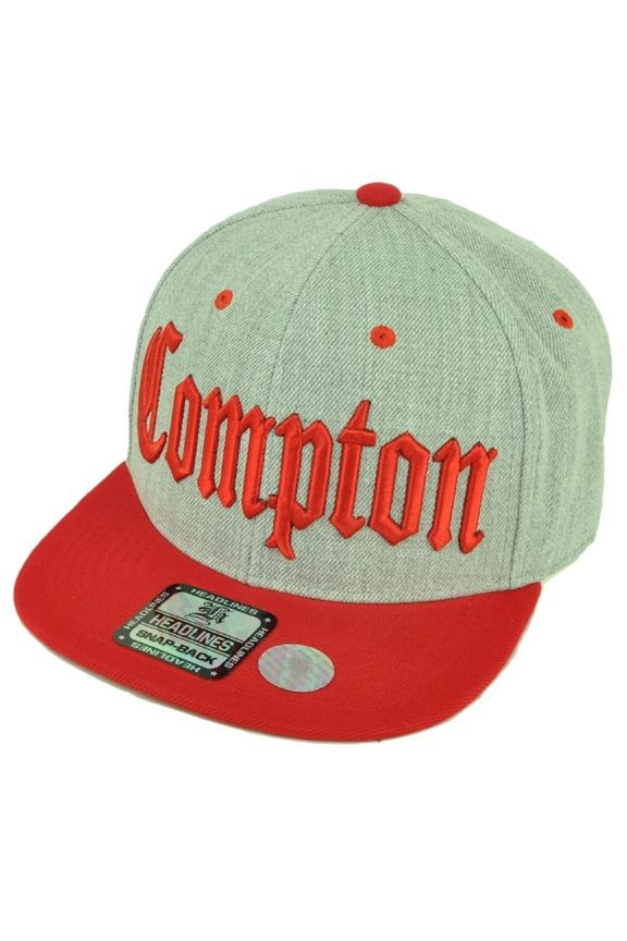 City Compton Cali Los Angeles Snapback Flat Bill Brim Hat Cap Heather Gray Red