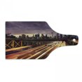 thumbnail image 1 of City Cutting Board, Brooklyn Bridge at Night Car Traffic in New York United States Transport, Tempered Glass Cutting and Serving Board, Wine Bottle Shape, Lilac Dark Orange Yellow, by Ambesonne, 1 of 1