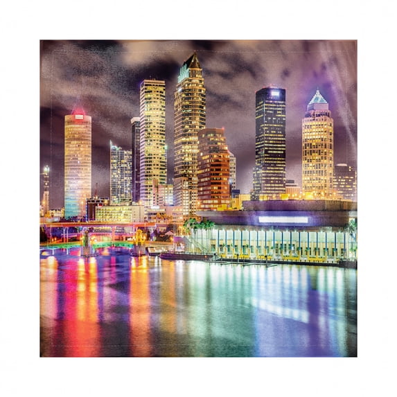 City Decorative Napkins Set of 4, Downtown Tampa Florida Silhouette from Hillsborough River Scenic Travel Destination, Silky Satin Fabric for Brunch Dinner Party, 12", Multicolor, by Ambesonne