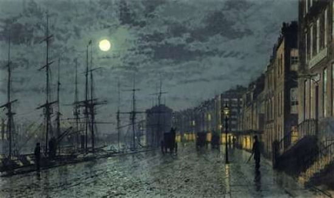 City Docks by Moonlight Canvas Art - John Atkinson Grimshaw (12 x 18)