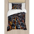thumbnail image 1 of City Duvet Cover Set, Avenues Converging Towards Midtown in New York America Architecture Aerial, Decorative 2 Piece Bedding Set with 1 Pillow Shams, Twin Size, Marigold Grey Black, by Ambesonne, 1 of 3