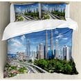 thumbnail image 1 of City Duvet Cover Set, Kuala Lumpur Skyline in a Clear Day Financial District Highway Skyscrapers, Decorative 3 Piece Bedding Set with 2 Pillow Shams, King Size, Pale Grey Blue Green, by Ambesonne, 1 of 3