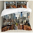 thumbnail image 1 of City Duvet Cover Set, Lower Manhattan Cityscape Famous Travel Destination NYC Avenue Historical, Decorative 3 Piece Bedding Set with 2 Pillow Shams, Queen Size, Dark Orange Grey Blue, by Ambesonne, 1 of 3
