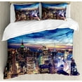 thumbnail image 1 of City Duvet Cover Set Queen Size, Empire State and Skyscrapers of Midtown Manhattan New York Aerial View at Dusk, Decorative 3 Piece Bedding Set with 2 Pillow Shams, Tan Navy Blue Aqua, by Ambesonne, 1 of 3