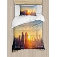 thumbnail image 1 of City Duvet Cover Set, Tranquil Sunrise at Midtown Manhattan United States NYC Waterfront America, Decorative 2 Piece Bedding Set with 1 Pillow Shams, Twin Size, Pale Blue Peach Tan, by Ambesonne, 1 of 3