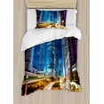 thumbnail image 1 of City Duvet Cover Set Twin Size, Fast Moving Cars at Hong Kong Highways Modern Life Speed Traffic Nighttime in the City, Decorative 2 Piece Bedding Set with 1 Pillow Sham, Multicolor, by Ambesonne, 1 of 3