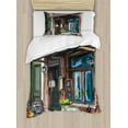 thumbnail image 1 of City Duvet Cover Set Twin Size, Street in Paris Cafe Illustration Holiday Theme Summer Season Eating Drinking Cartoon, Decorative 2 Piece Bedding Set with 1 Pillow Sham, Multicolor, by Ambesonne, 1 of 3