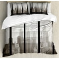 thumbnail image 1 of City Duvet Cover Sets, Philadelphia City Rooftop View Through Window Skyline Landmark Rooftop Travel, Bedding Set 2 Duvet Covers & 4 Pillowcases, 2 Pack Queen Size, Dimgray and Black, by Ambesonne, 1 of 7