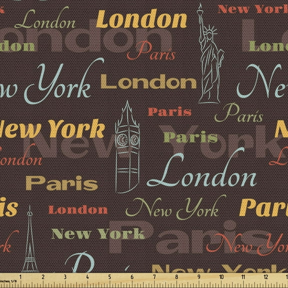 Ambesonne City Fabric by the Yard Upholstery, Famous Places of World, 10 Yards, Multicolor
