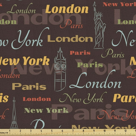 Ambesonne City Fabric by the Yard Upholstery, Famous Places of World, 2 Yards, Multicolor