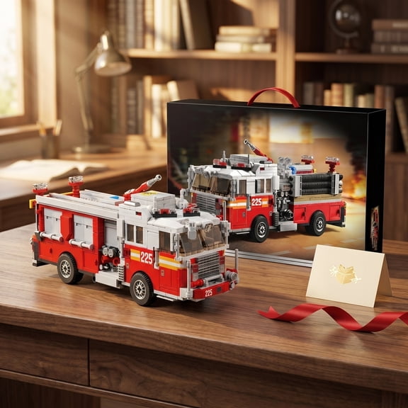 City Fire Truck Building Block Set, 1052Pcs Emergency Rescue Engine Model, Detailed Firefighter Vehicle Desktop Decor Kit