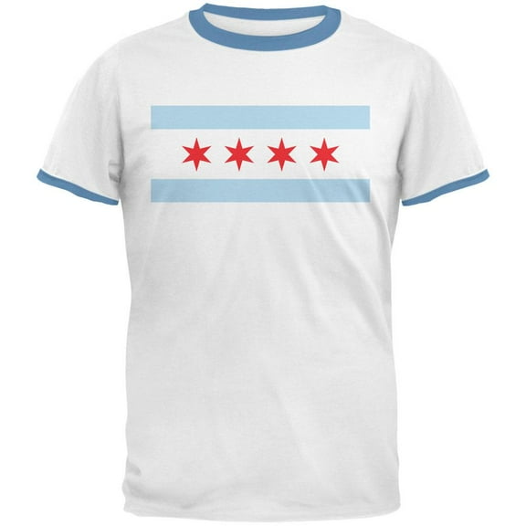 City Flag Chicago Mens Ringer T Shirt White-Sky SM