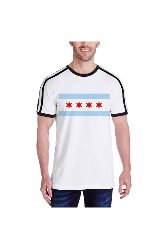 City Flag Chicago Mens Soccer Jersey T Shirt White-Black 2XL