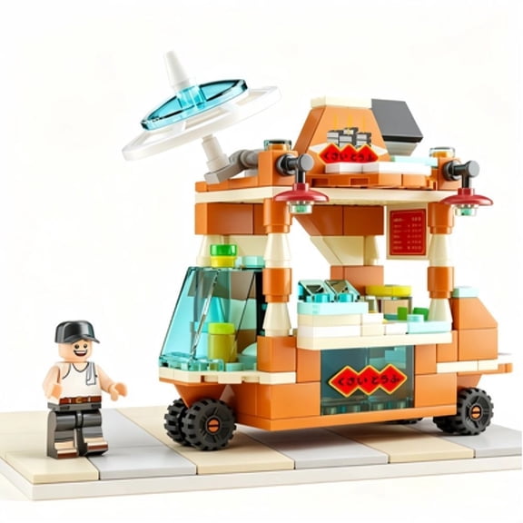 City Food Truck Building Block Set 164 Pieces Street View Mobile Food Cart Model Interlocking Construction Bricks Kit