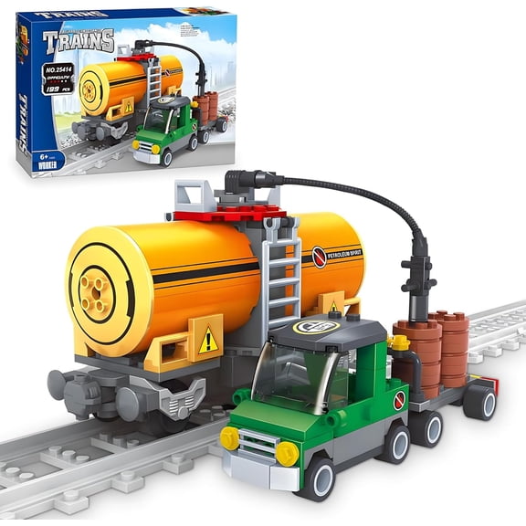 City Freight Car Building Toy Set - Classic Tanker Car & Cargo Train Model, 199-Piece MOC Construction Toy for Train Lovers & STEM Gifts for Boys & Girls 6-8+