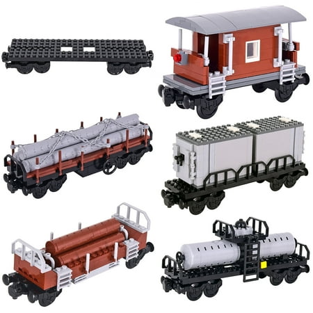 FLOWER LEGEND City Freight Train Car 6-in-1 Building Blocks Set Collectible Plastic Train 6 Count