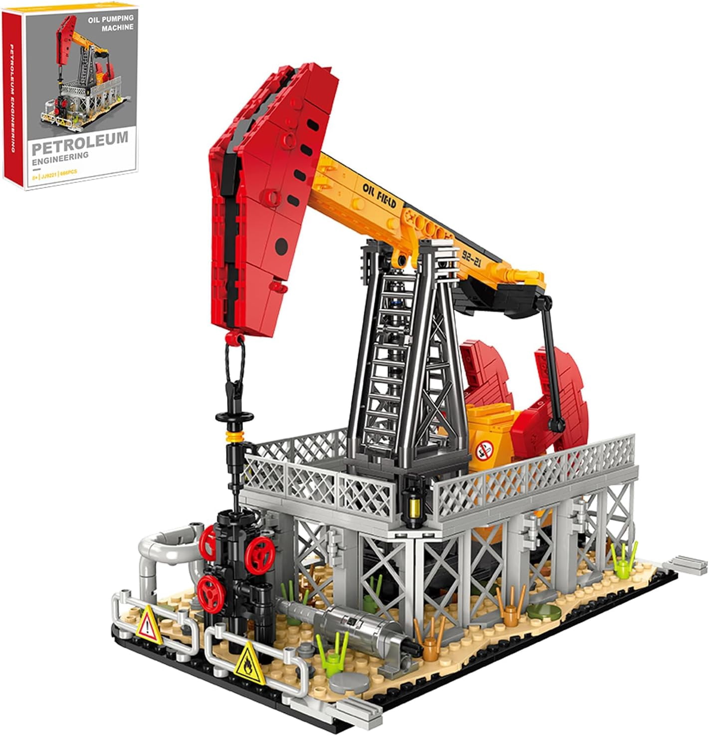 City Gas Station Building JJ9221 Set, 666pcs Modular Chemical Plant Bricks Kit with Storage Tank & Lab, Compatible with Lego City, MOC Display Model