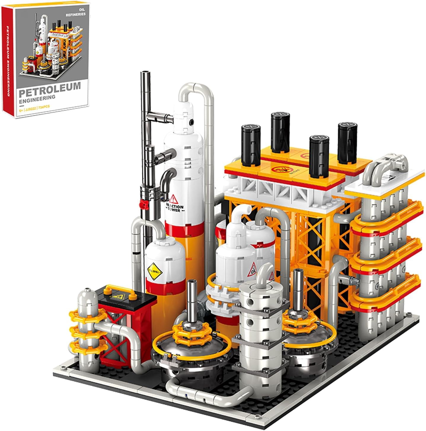 City Gas Station Building JJ9222 Set, 734pcs Modular Chemical Plant Bricks Kit with Storage Tank & Lab, Compatible with Lego City, MOC Display Model for Adults & Kids Age 6+