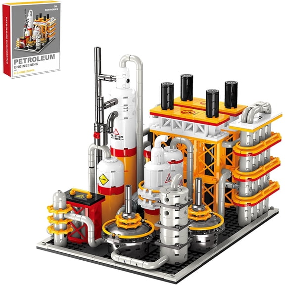 City Gas Station Building JJ9222 Set, 734pcs Modular Chemical Plant Bricks Kit with Storage Tank & Lab, Compatible with Lego City, MOC Display Model