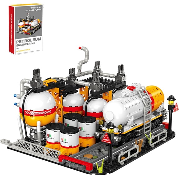 City Gas Station Building JJ9223 Set, 743pcs Modular Chemical Plant Bricks Kit with Storage Tank & Lab, Compatible with Lego City, MOC Display Model for Adults & Kids Age 6+