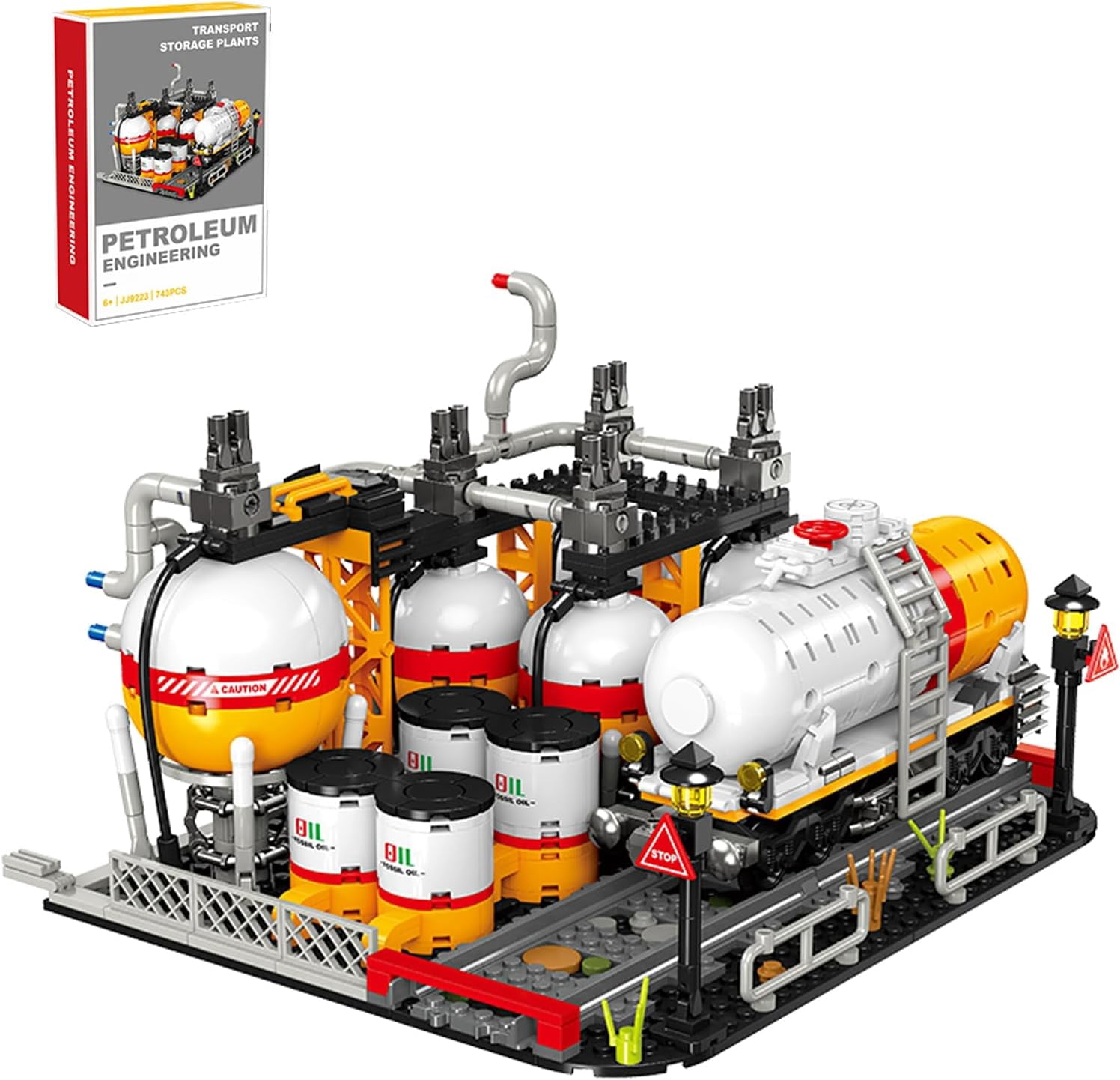 City Gas Station Building JJ9223 Set, 743pcs Modular Chemical Plant Bricks Kit with Storage Tank & Lab, Compatible with Lego City, MOC Display Model