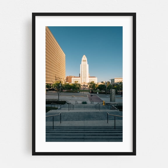 City Hall, DTLA 02 - Los Angeles California Photography Architecture City Cityscape Skyline Travel Poster Modern Art Black Framed Wall Art Print 5 x 7 inches