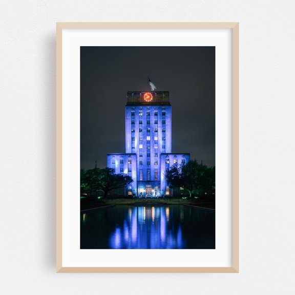 City Hall, Houston 01 - Houston Texas Photography Oak Framed Wall Art Print 24 x 36 inches