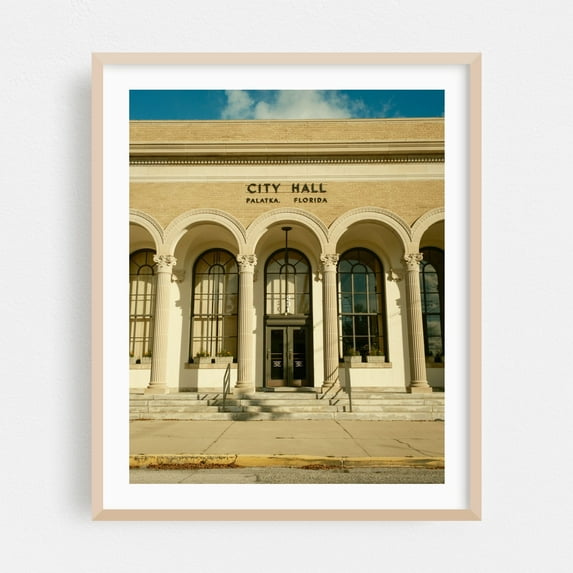City Hall, Palatka - Palatka Florida Photography Architecture City Vintage Cityscape Retro Travel Poster Street Photography Oak Framed Wall Art Print 8 x 10 inches