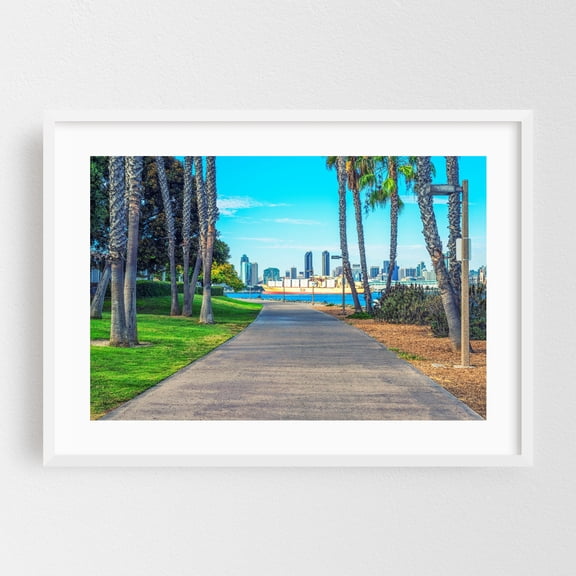 City Harbor View - Coronado California Photography Cityscape Skyline Palm Tree Harbor Tropical Coastal Scenic White Framed Wall Art Print 5 x 7 inches