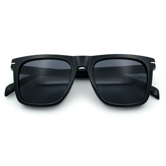 City Hipster Oversized Rectangle Horn Rim Retro Sunglasses All Black