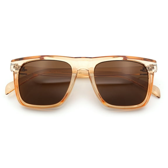City Hipster Oversized Rectangle Horn Rim Retro Sunglasses Peach - Brown