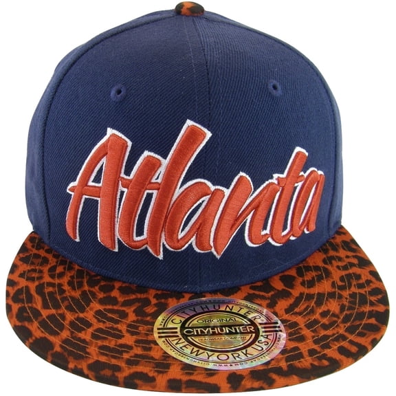 City Hunter Atlanta Men's Adjustable Snapback Baseball Caps (Navy/Red Leopard)