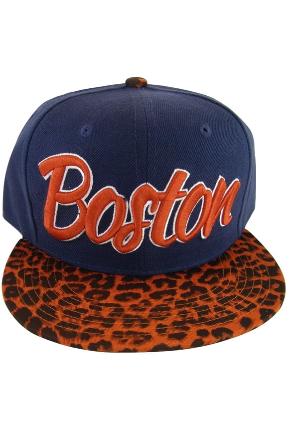 Boston Men's Adjustable Snapback Baseball Caps (Navy/Red Leopard)